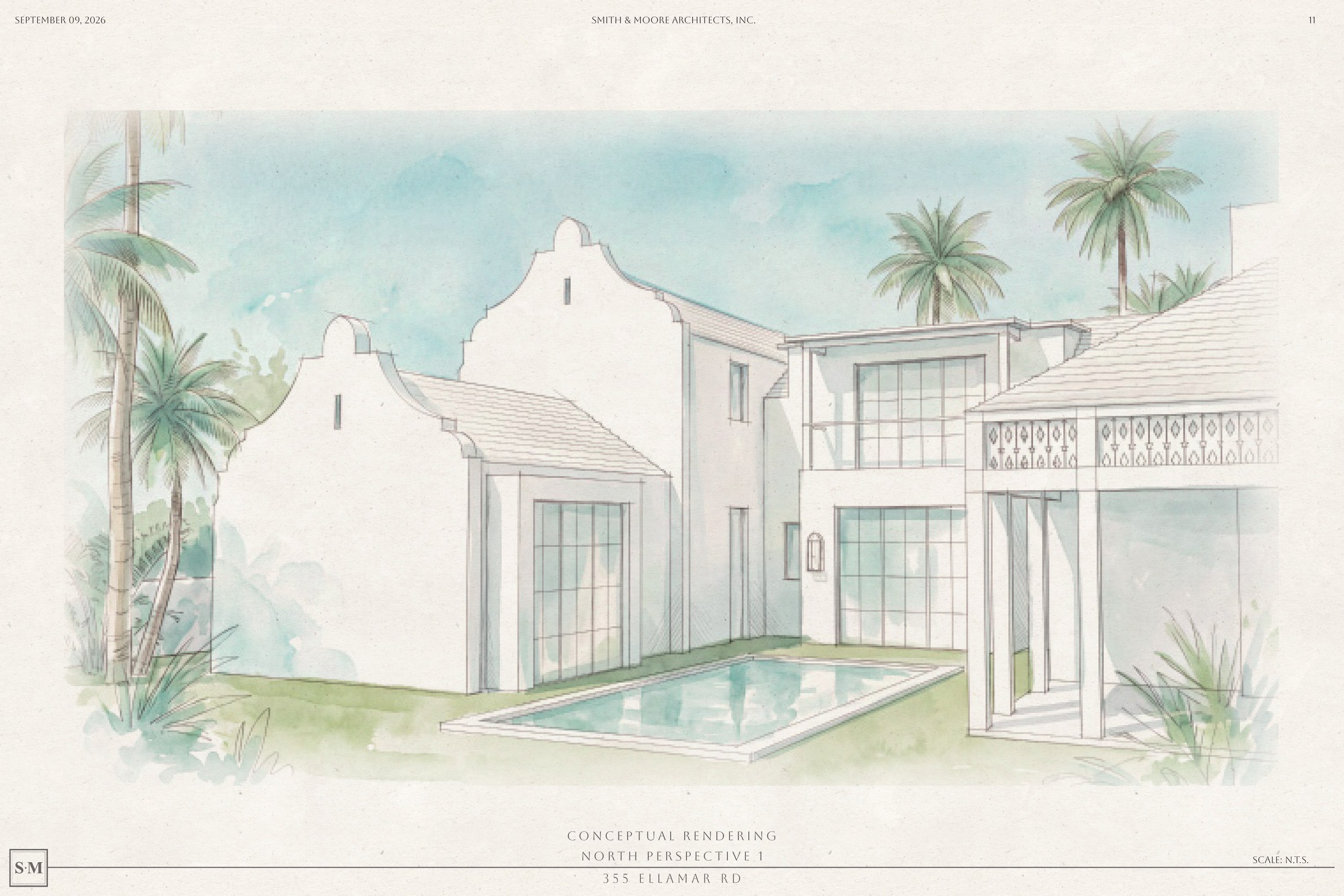 Full Ellamar garden, pool and loggia rendering